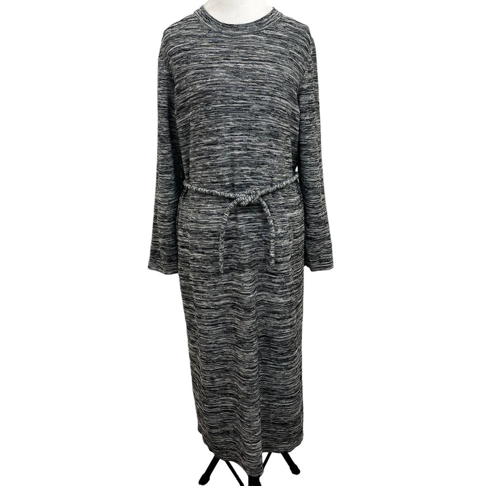COS Sweater Dress Size M Belted Midi Length Black White Spacedye Long Sleeve